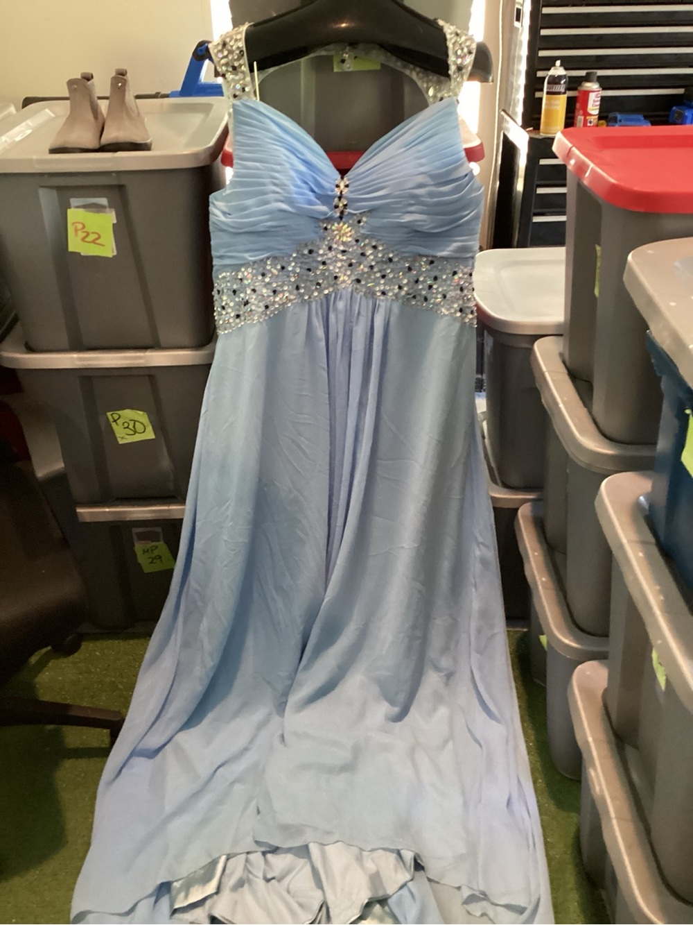 Light Blue Embellished Evening Gown - Elegant Prom Dress